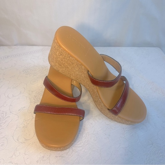 J. Crew Shoes - J. Crew Sandals Wedge Reddish Brown Straps Slip On 3” Cork Wedges 10👍